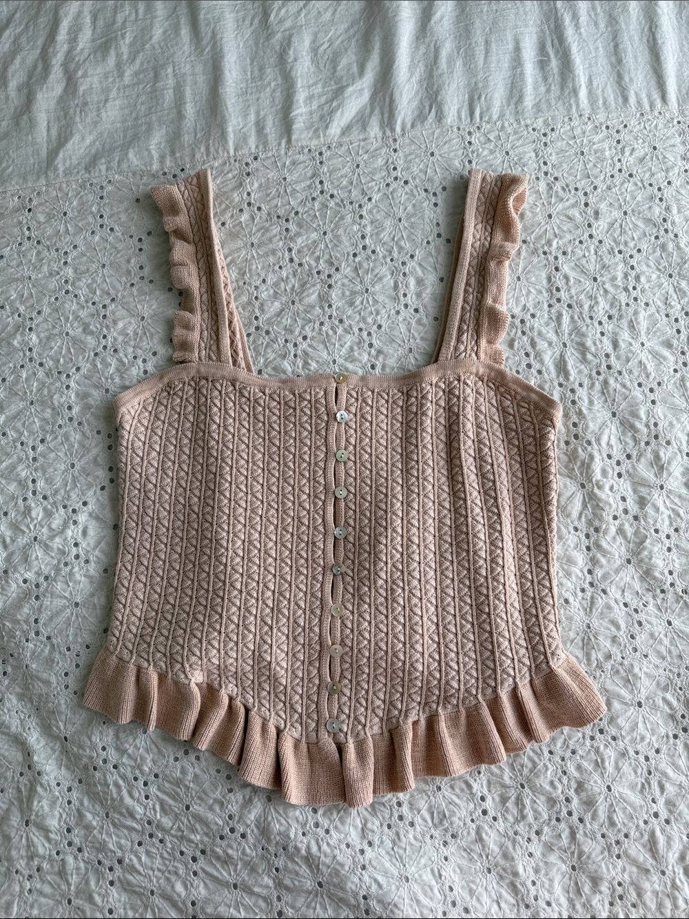 Zara Knit Ruffle-Trim Tank Top - Blush Pink